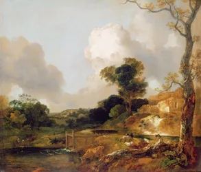Paisaje con arroyo y presa